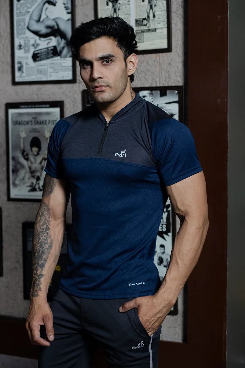 Stand Neck Semi Collar T-Shirts Navy Charcoal