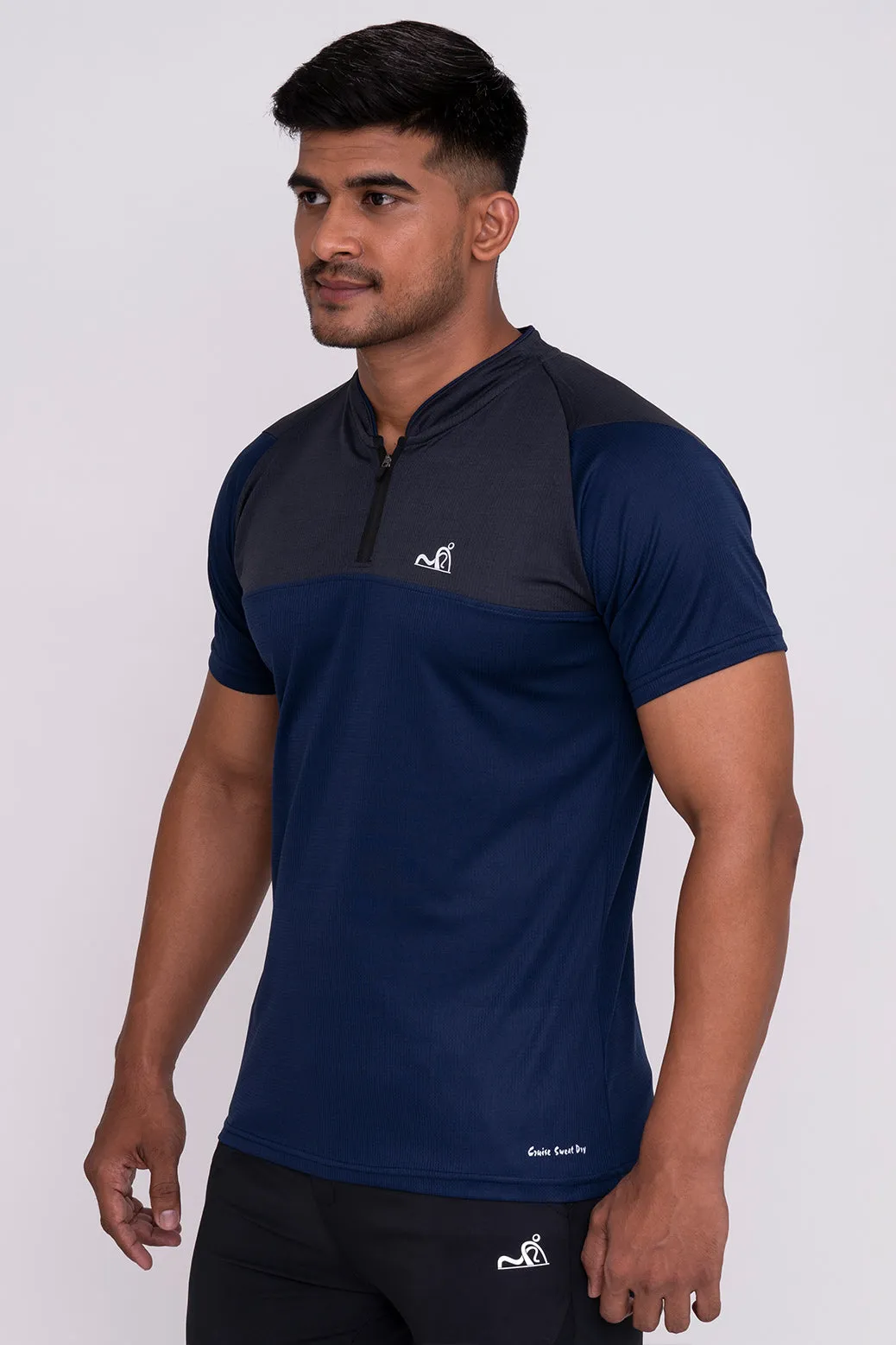 Stand Neck Semi Collar T-Shirts Navy Charcoal