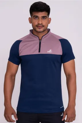 Stand Neck Semi Collar T-Shirts Navy Peach