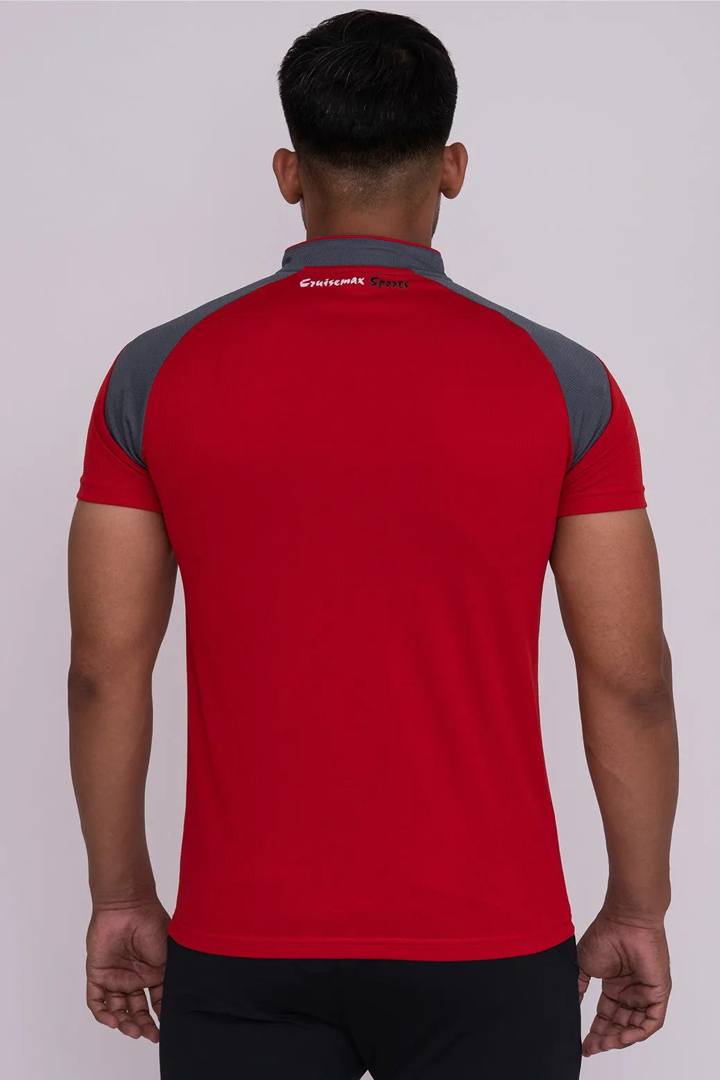 Stand Neck Semi Collar T-Shirts Red Dark Grey