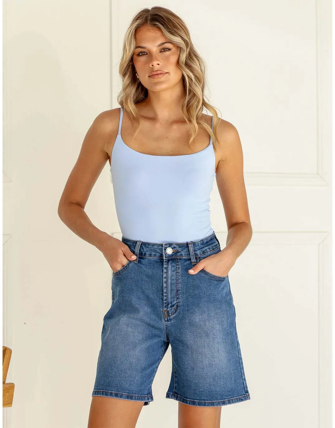 Stretch Denim Shorts - Dark Blue Wash