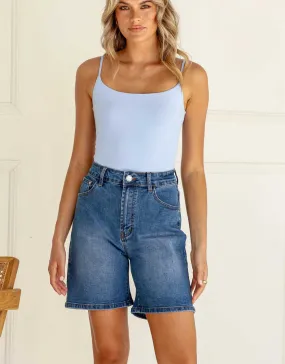 Stretch Denim Shorts - Dark Blue Wash