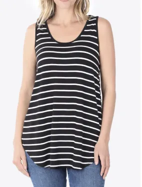 Striped Basic Tank Black/Ivory Final Sale