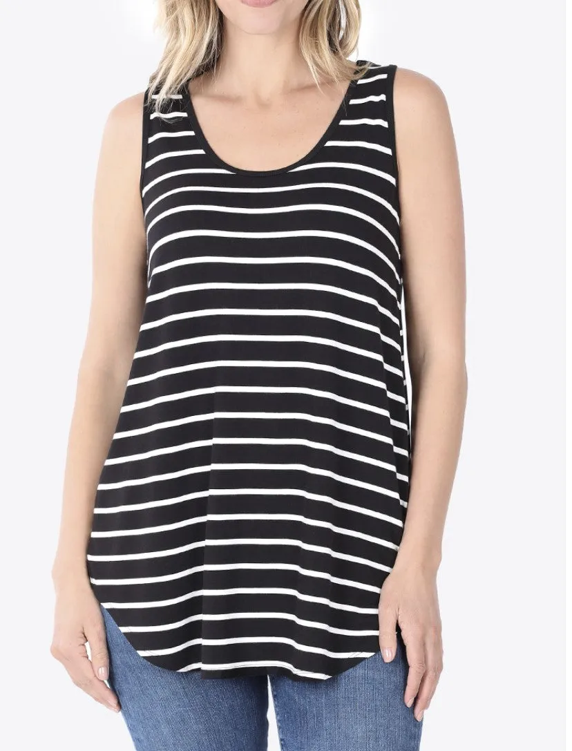 Striped Basic Tank Black/Ivory Final Sale