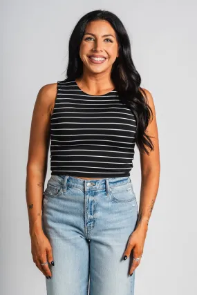 Striped crop tank top black
