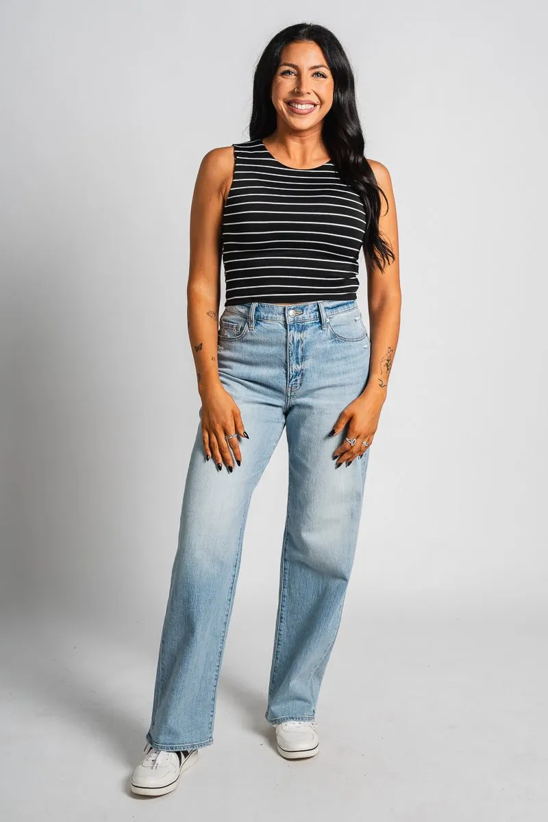 Striped crop tank top black