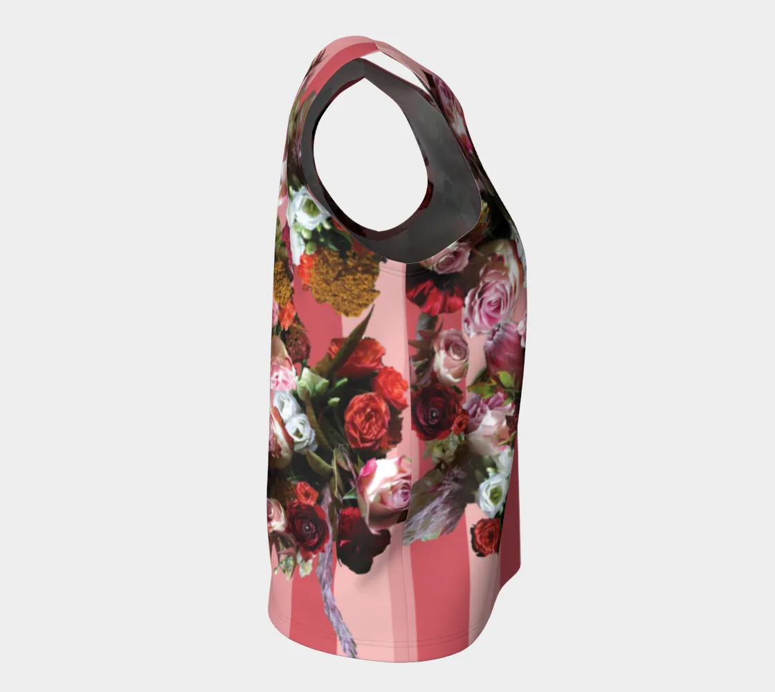 Striped Roses Loose Tank Top Long