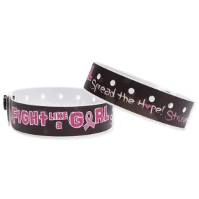 SuperBand® Expressions Plastic Wristbands 3/4" Fight Like A Girl Design 4068 - Black (500/Box)