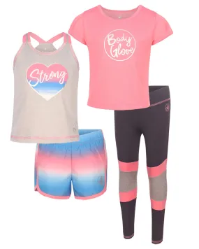 Toddler Girls' Four-Piece Foil Logo/Heart Graphic Set - Blue & Pink