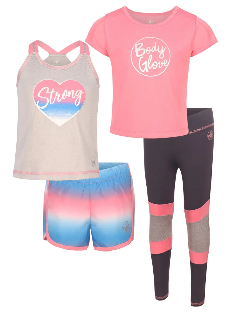 Toddler Girls' Four-Piece Foil Logo/Heart Graphic Set - Blue & Pink