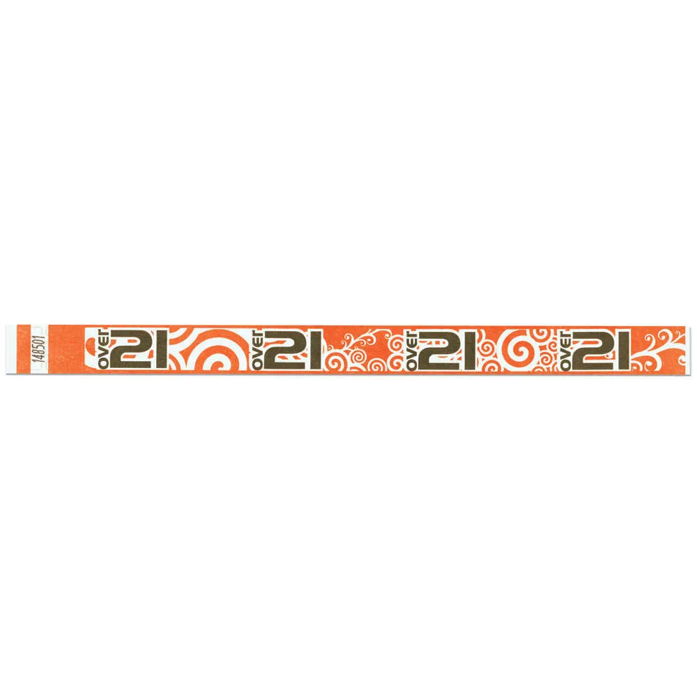 Tytan-Band® Expressions Tyvek® Wristbands 3/4" 'Over 21' Swirls Design NTX89 (500/Pack)