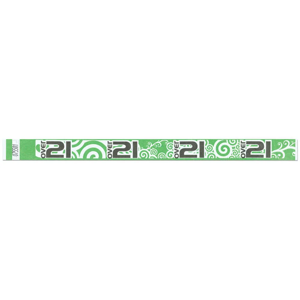 Tytan-Band® Expressions Tyvek® Wristbands 3/4" 'Over 21' Swirls Design NTX89 (500/Pack)