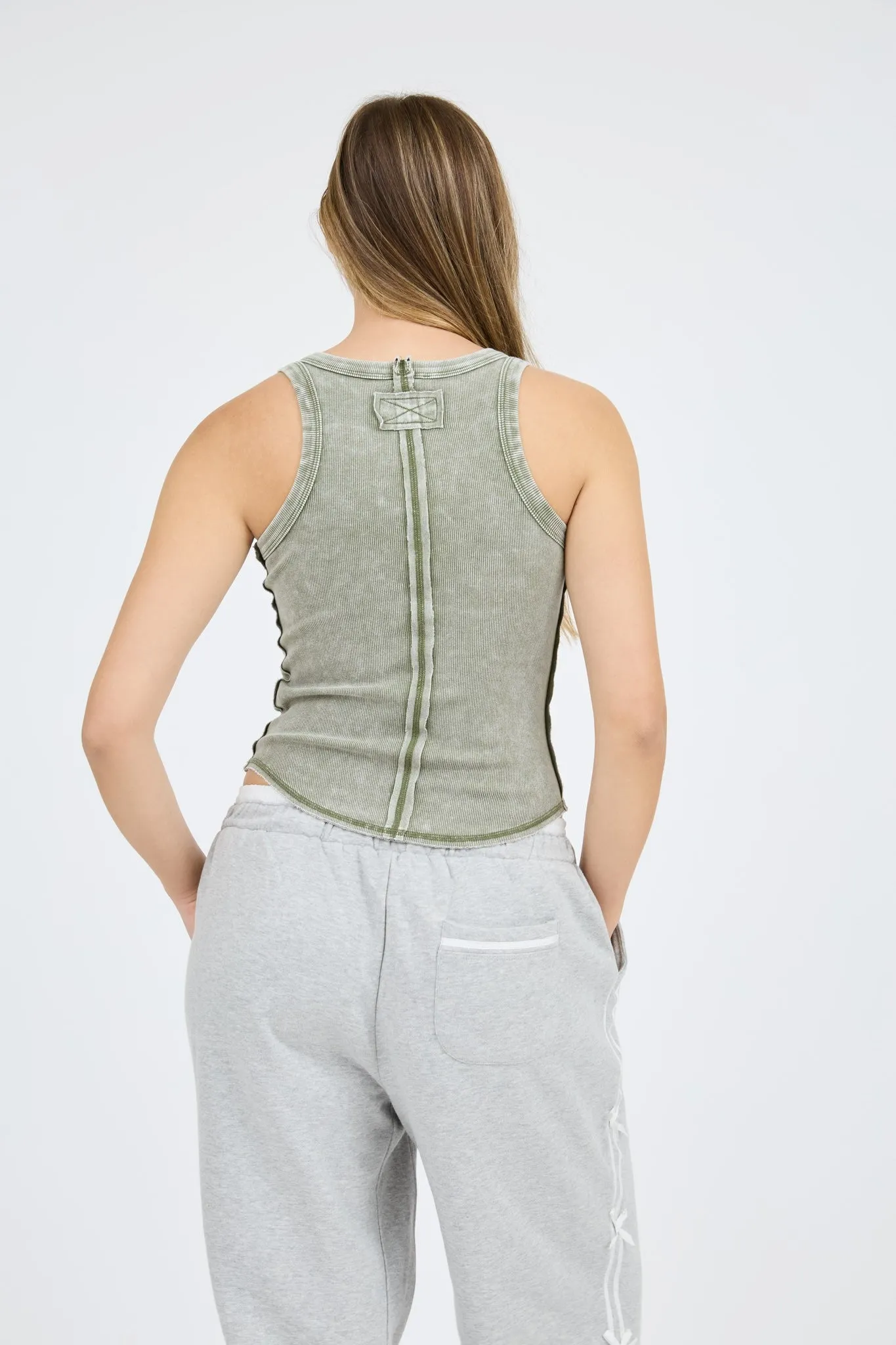 Washed Contrast Stitch Tank Top