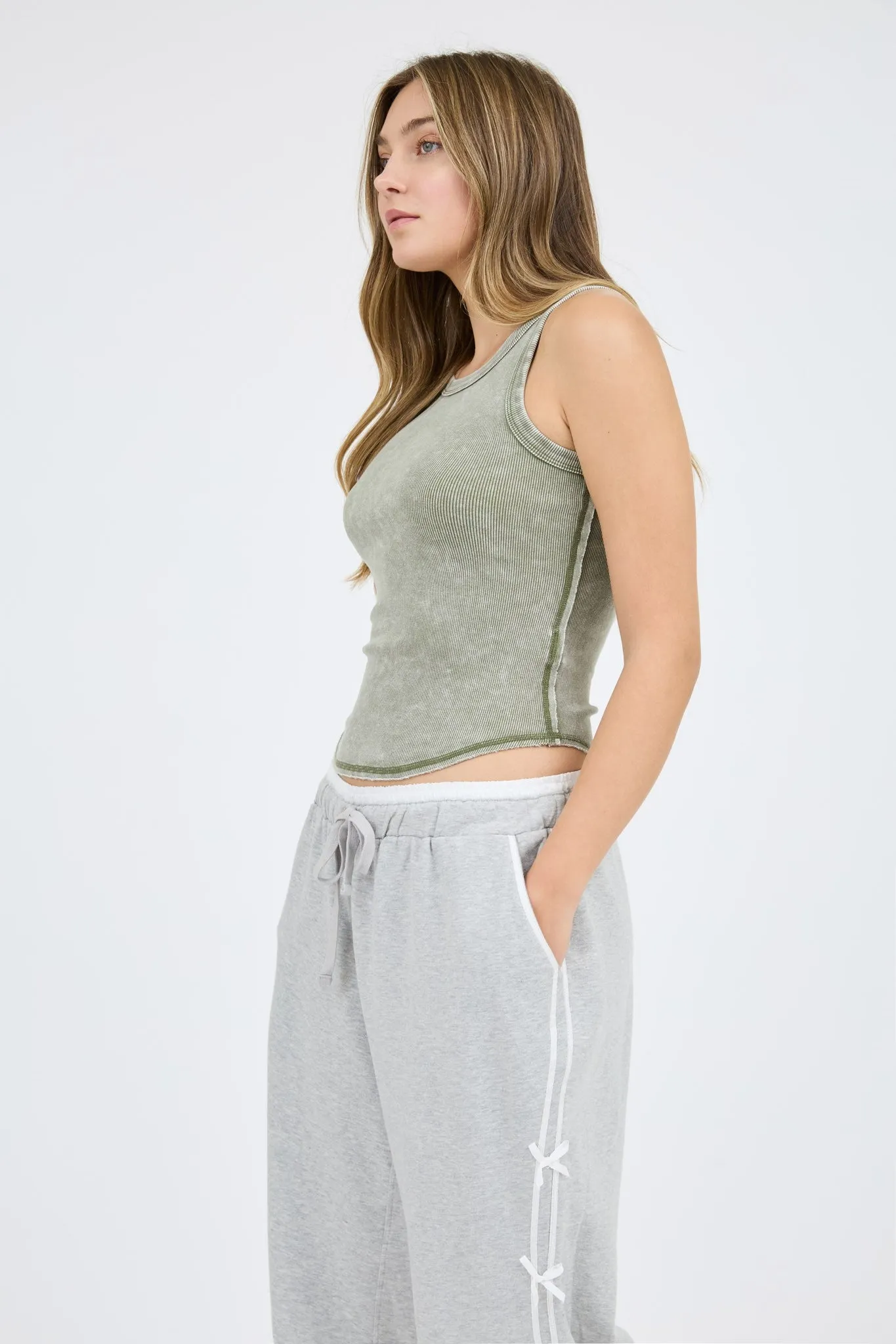 Washed Contrast Stitch Tank Top