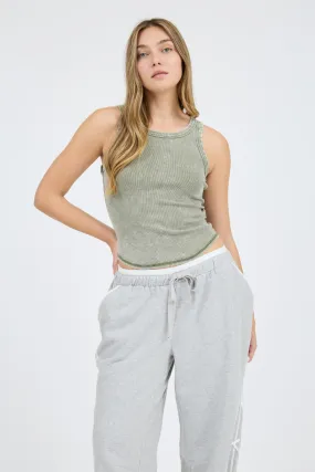 Washed Contrast Stitch Tank Top