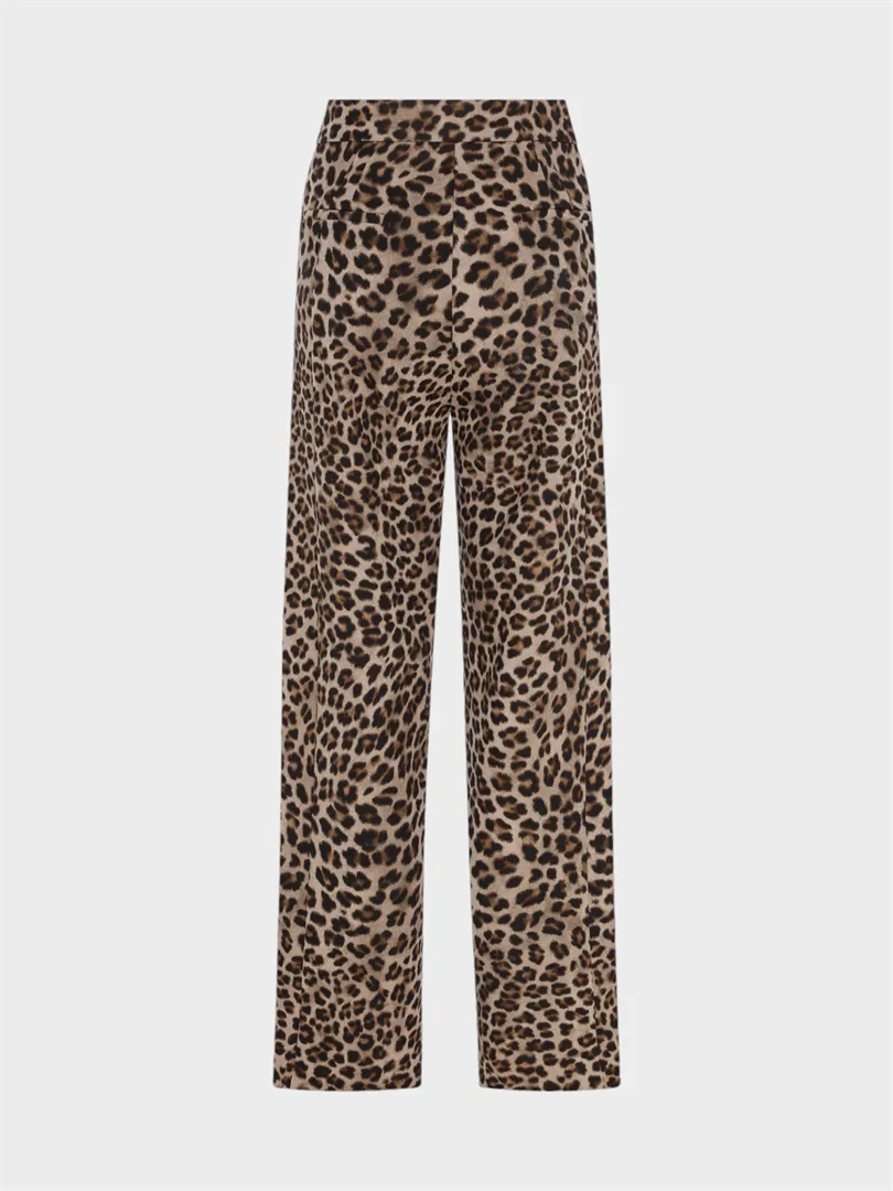 Wide Leg Trousers with Pleated Front - Leopard