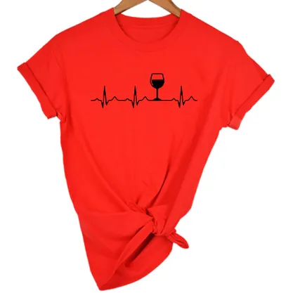 Women Stylish Wine Heartbeat T Shirts