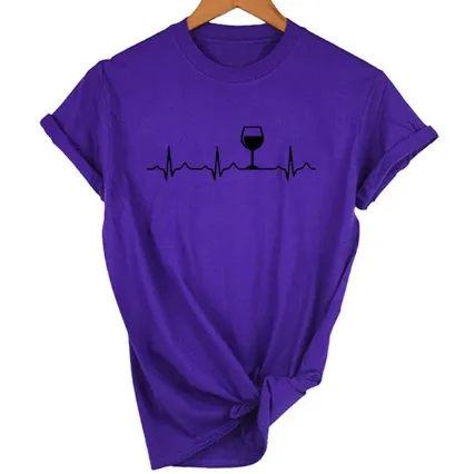 Women Stylish Wine Heartbeat T Shirts