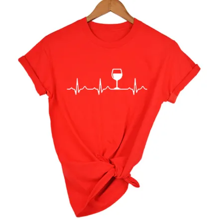 Women Stylish Wine Heartbeat T Shirts