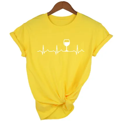 Women Stylish Wine Heartbeat T Shirts
