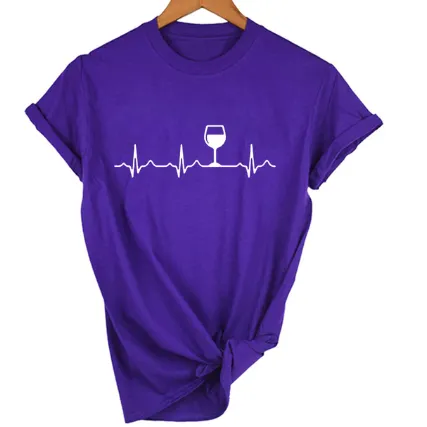 Women Stylish Wine Heartbeat T Shirts