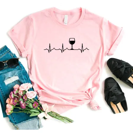 Women Stylish Wine Heartbeat T Shirts