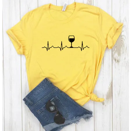 Women Stylish Wine Heartbeat T Shirts