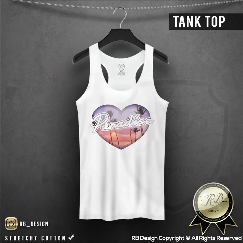 Women's Heart T-shirt Paradise Palm Trees Graphic Top WD194