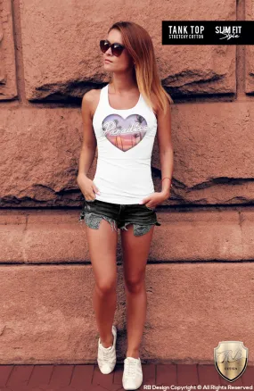 Women's Heart T-shirt Paradise Palm Trees Graphic Top WD194