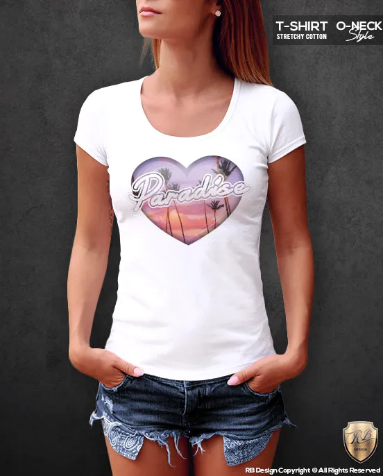 Women's Heart T-shirt Paradise Palm Trees Graphic Top WD194