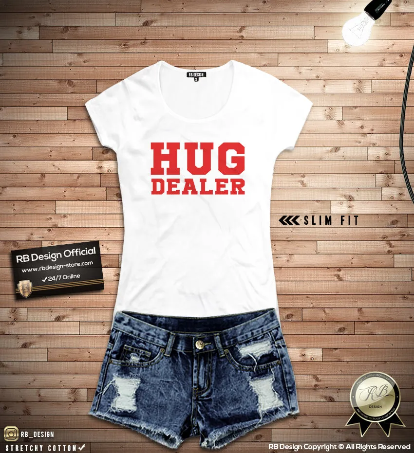 Women's T-shirt With Sayings "Hug Dealer" WTD17 Red