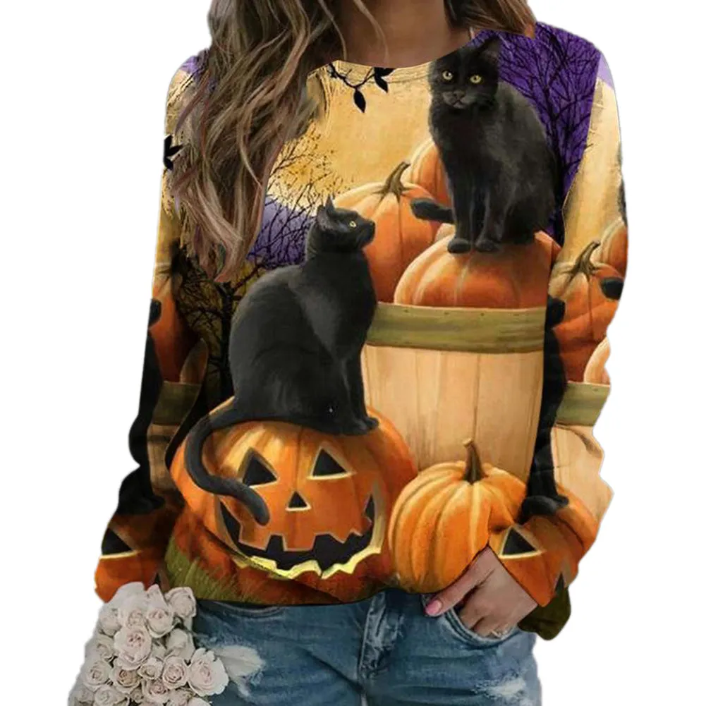 YESFASHION Halloween Casual Print Sweatshirts