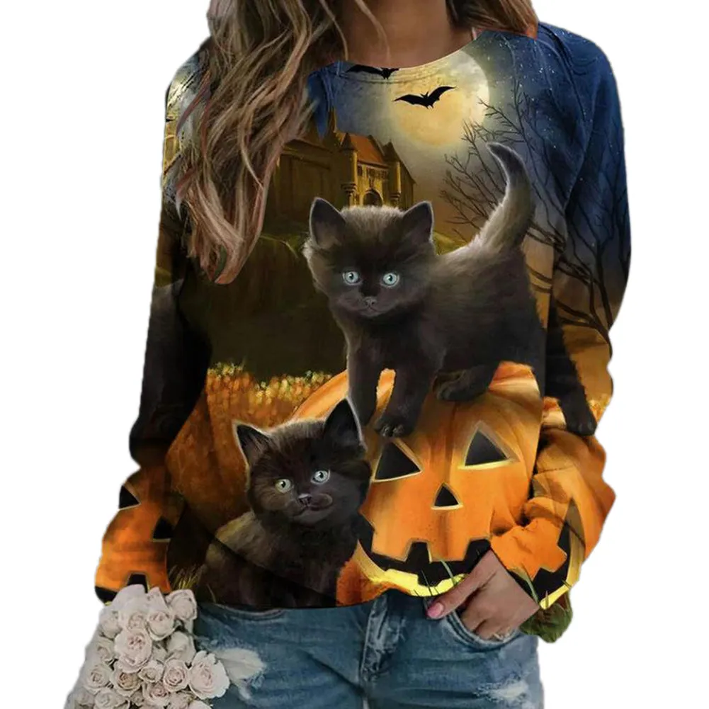 YESFASHION Halloween Casual Print Sweatshirts